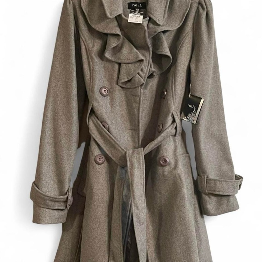 Rue21 Gray Ruffled Pea Coat- BRAND NEW
